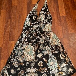 Women’s Halter Dress Size 10 Small Lascana Paisley Print Mini Short Black